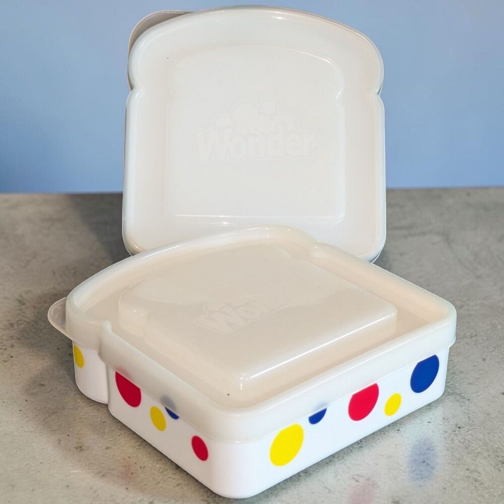 2 Wonder Bread Sandwich Shaped Storage Containers Snap Lid Polka Dot Pattern